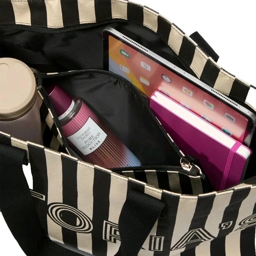 NWT Victoria's Secret Striped Tote with Victoria Secret Wristlet Limited Edition - Picture 3 of 3